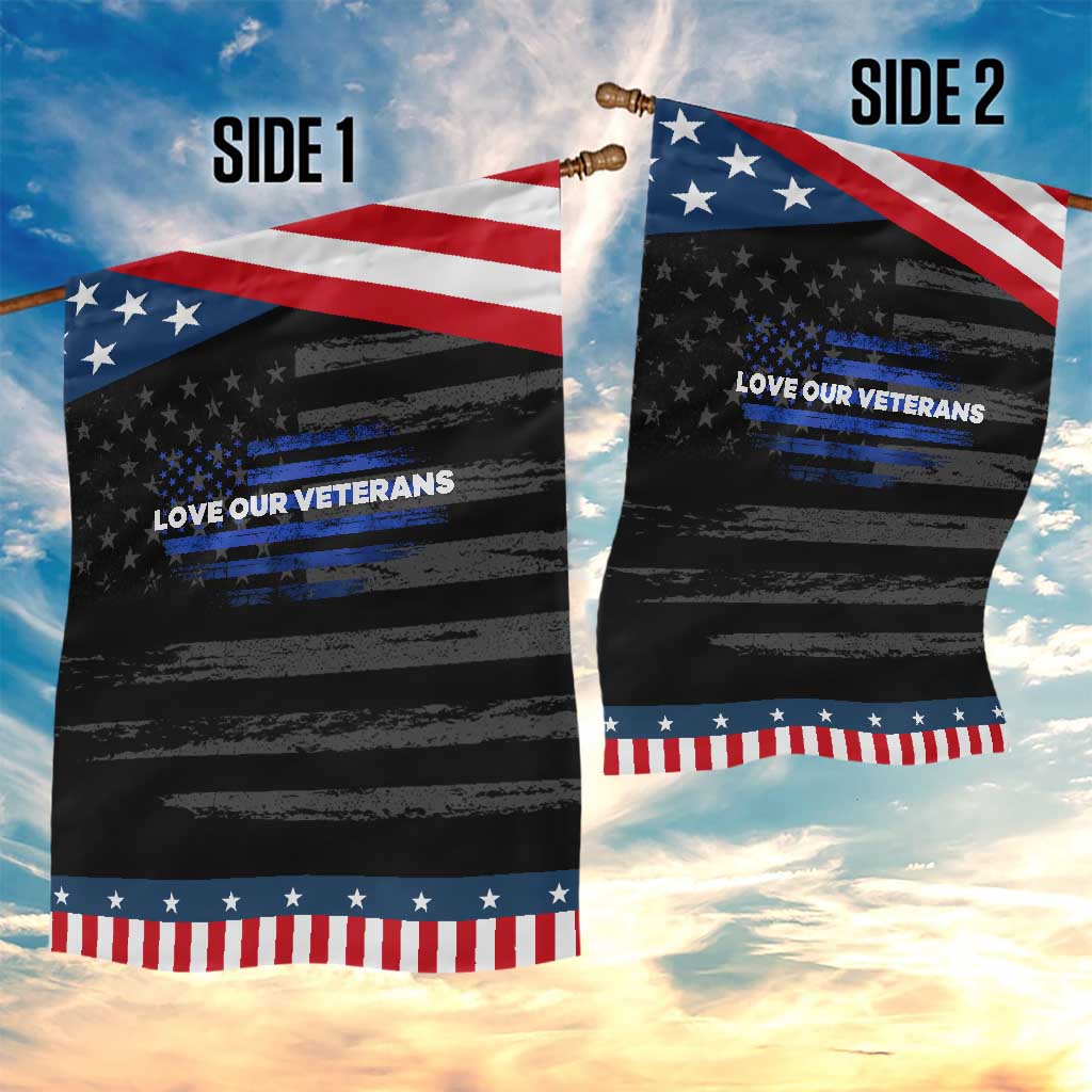 Love Our Veterans Garden Flag Veterans Day Grunge American Flag