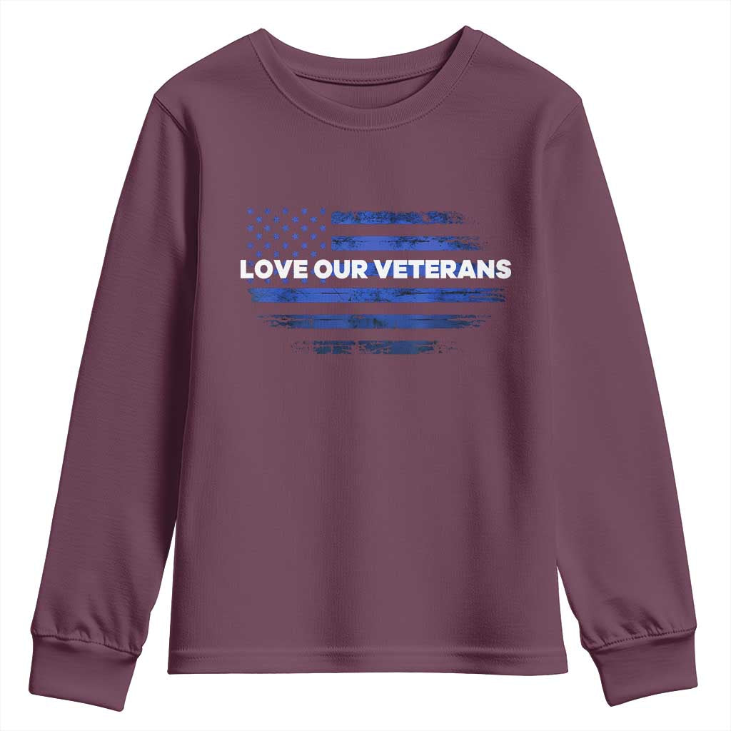 Love Our Veterans Youth Sweatshirt Veterans Day Grunge American Flag - Wonder Print Shop