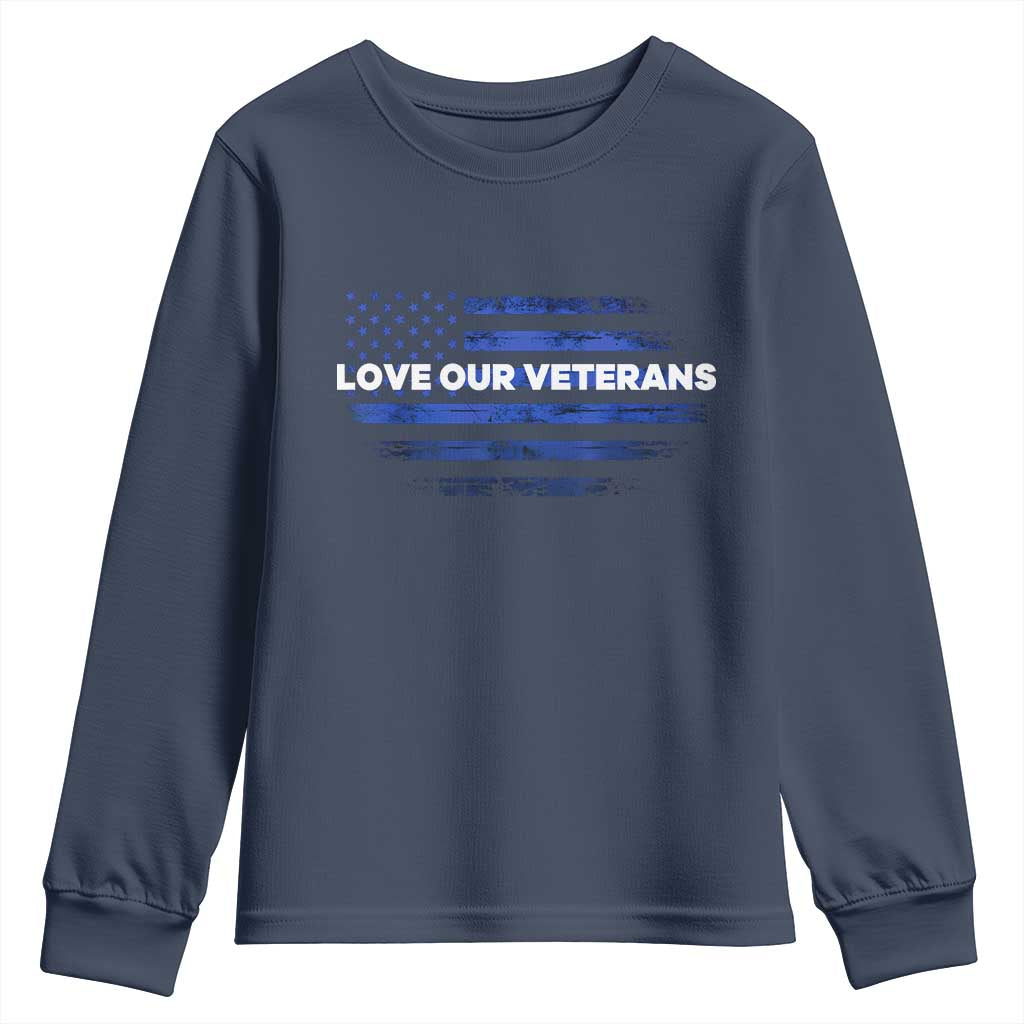 Love Our Veterans Youth Sweatshirt Veterans Day Grunge American Flag - Wonder Print Shop