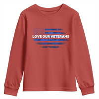 Love Our Veterans Youth Sweatshirt Veterans Day Grunge American Flag - Wonder Print Shop