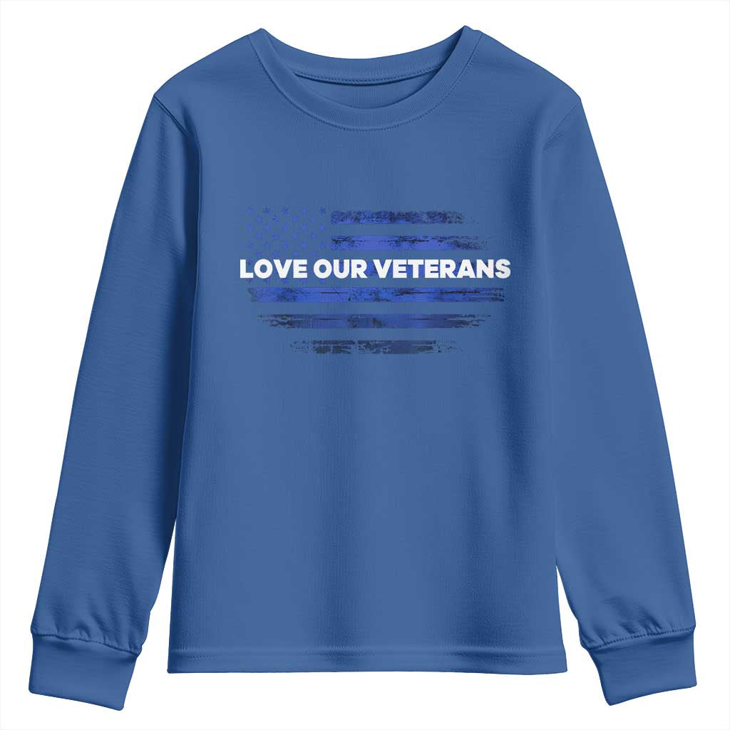Love Our Veterans Youth Sweatshirt Veterans Day Grunge American Flag - Wonder Print Shop