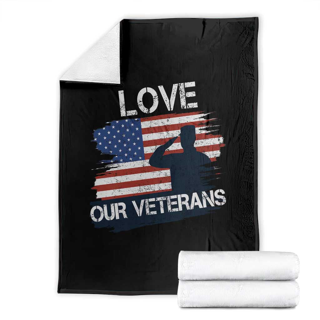 Love Our Veterans Throw Blanket Veterans Day Military Appreciation US Flag - Wonder Print Shop