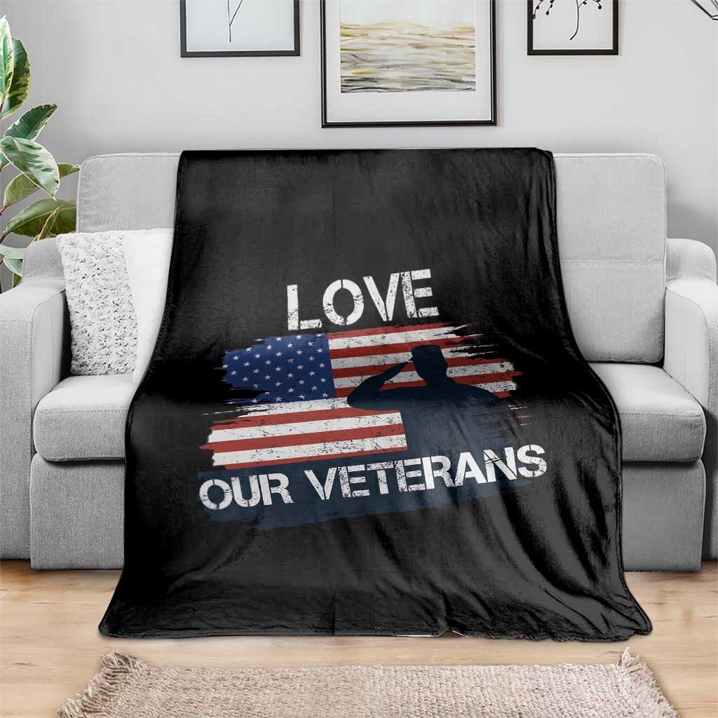 Love Our Veterans Throw Blanket Veterans Day Military Appreciation US Flag - Wonder Print Shop