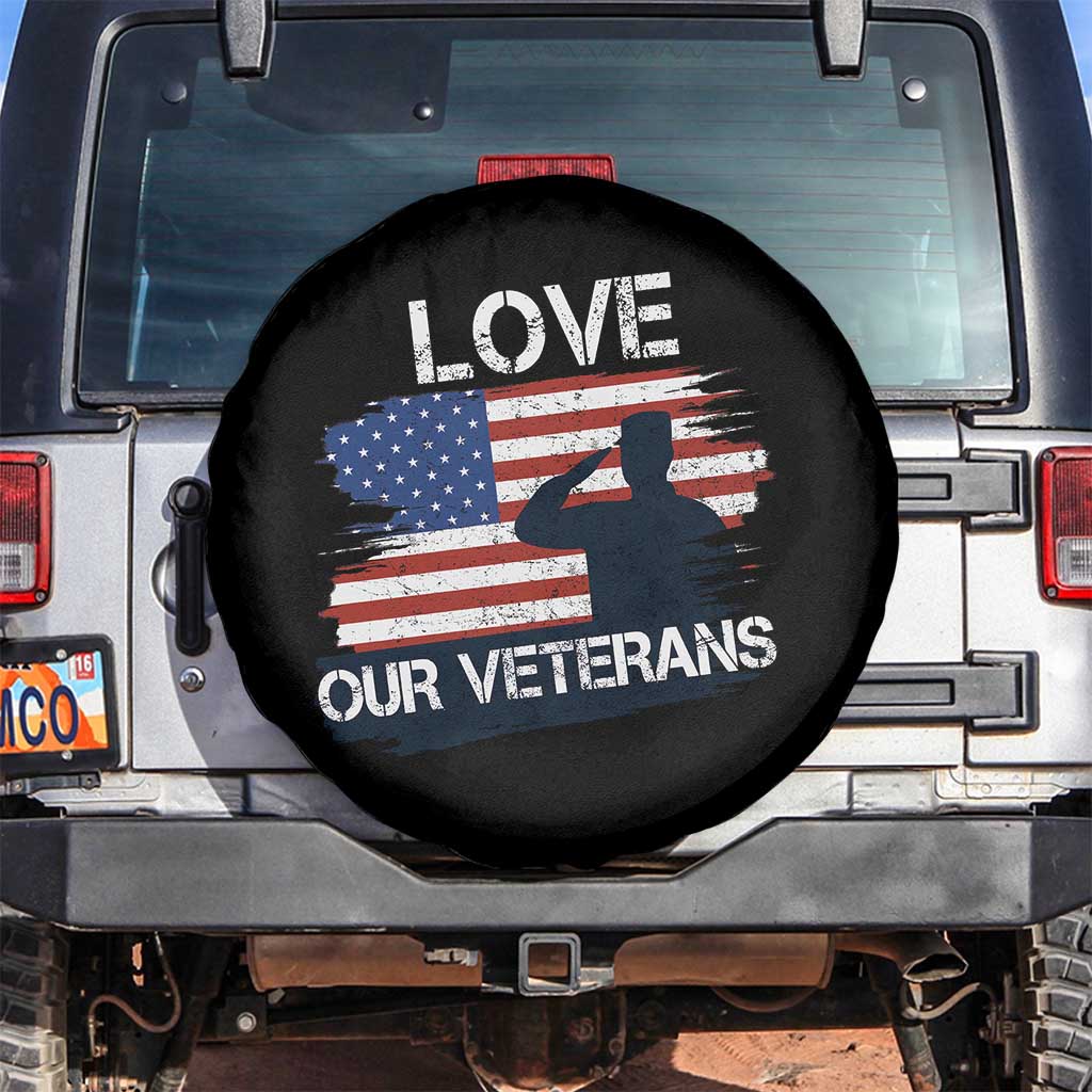 Love Our Veterans Spare Tire Cover Veterans Day Military Appreciation US Flag - Wonder Print Shop