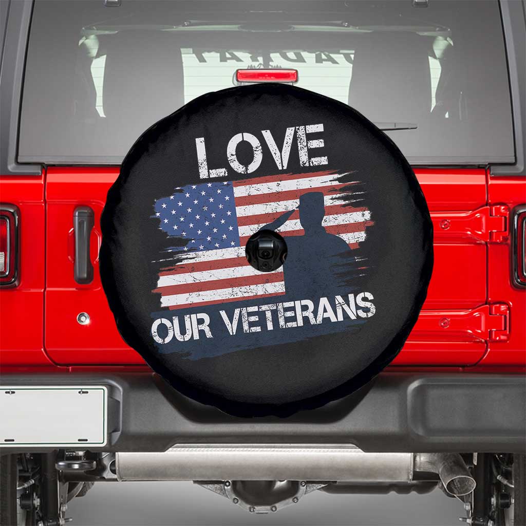 Love Our Veterans Spare Tire Cover Veterans Day Military Appreciation US Flag - Wonder Print Shop