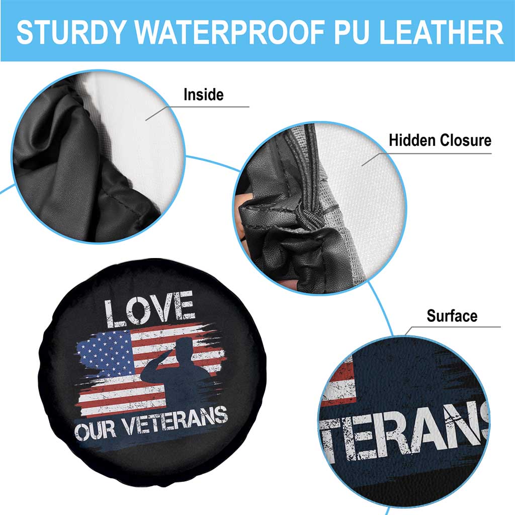 Love Our Veterans Spare Tire Cover Veterans Day Military Appreciation US Flag - Wonder Print Shop