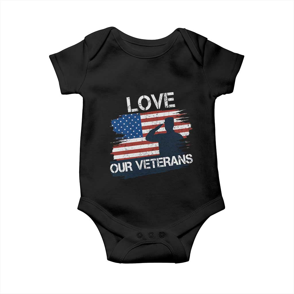 Love Our Veterans Baby Onesie Veterans Day Military Appreciation US Flag - Wonder Print Shop