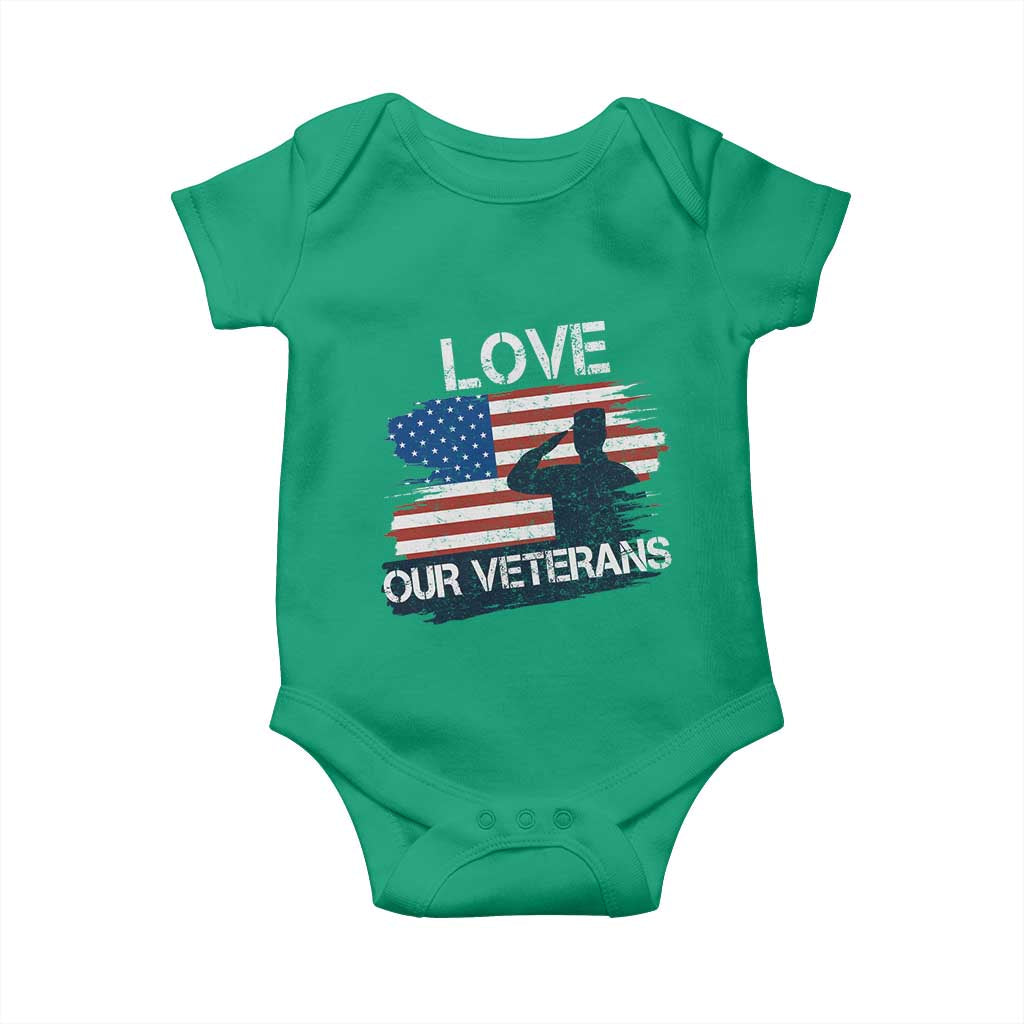 Love Our Veterans Baby Onesie Veterans Day Military Appreciation US Flag - Wonder Print Shop