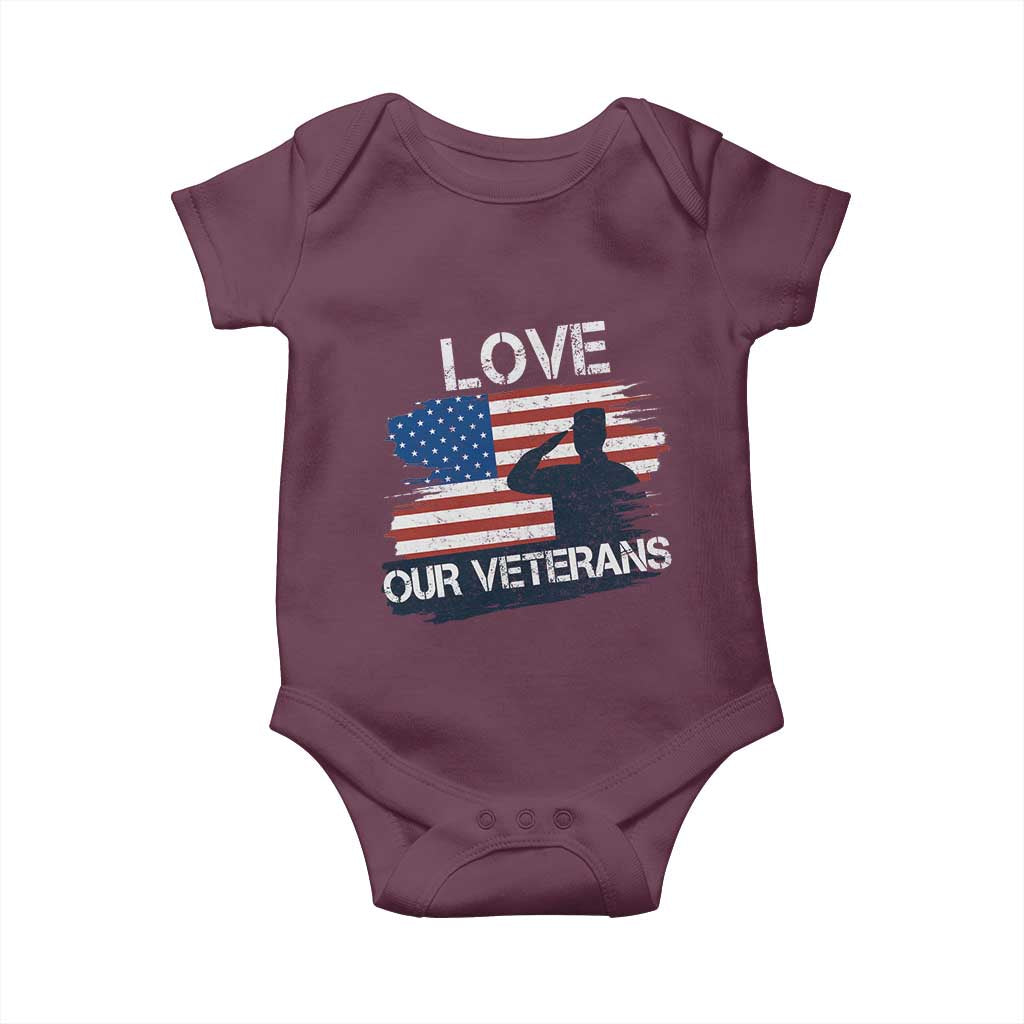 Love Our Veterans Baby Onesie Veterans Day Military Appreciation US Flag - Wonder Print Shop