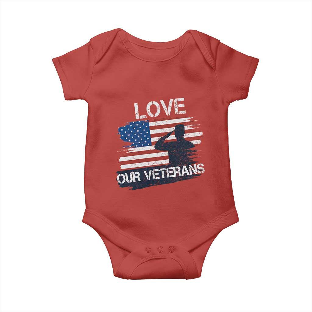 Love Our Veterans Baby Onesie Veterans Day Military Appreciation US Flag - Wonder Print Shop