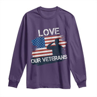 Love Our Veterans Long Sleeve Shirt Veterans Day Military Appreciation US Flag - Wonder Print Shop