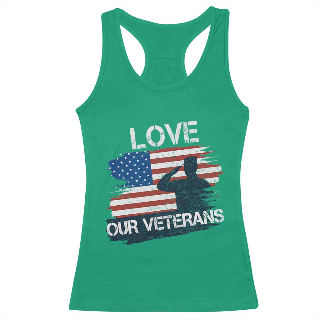 Love Our Veterans Racerback Tank Top Veterans Day Military Appreciation US Flag - Wonder Print Shop