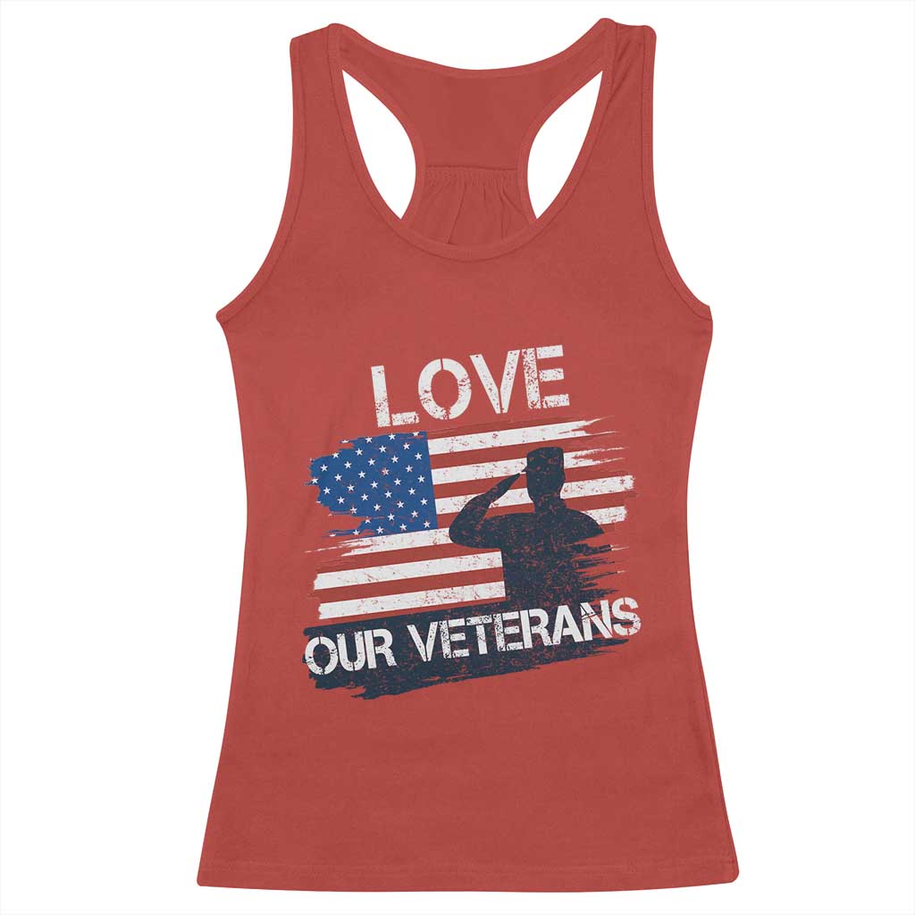 Love Our Veterans Racerback Tank Top Veterans Day Military Appreciation US Flag - Wonder Print Shop
