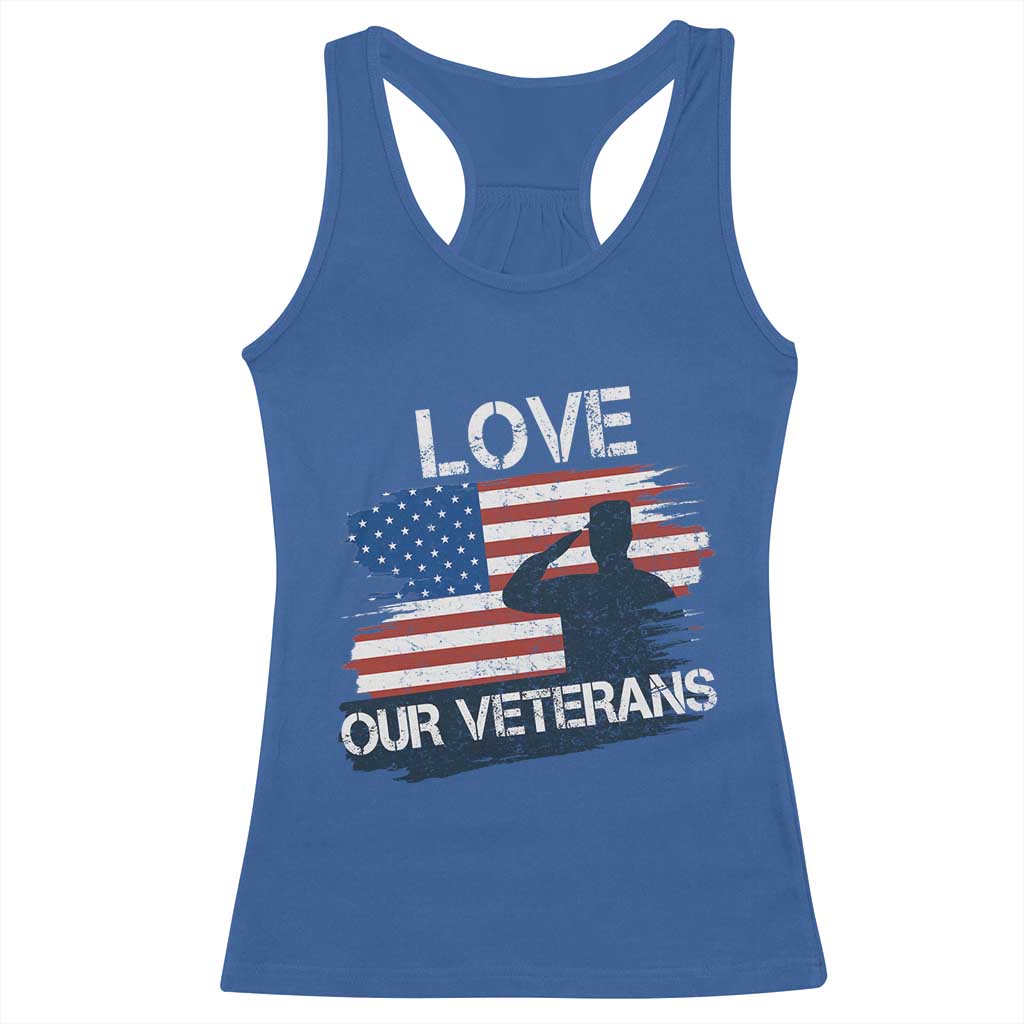 Love Our Veterans Racerback Tank Top Veterans Day Military Appreciation US Flag - Wonder Print Shop