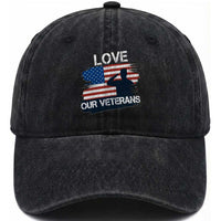 Love Our Veterans Washed Cotton Baseball Cap Veterans Day Military Appreciation US Flag