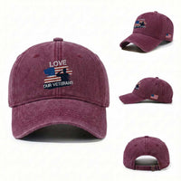 Love Our Veterans Washed Cotton Baseball Cap Veterans Day Military Appreciation US Flag
