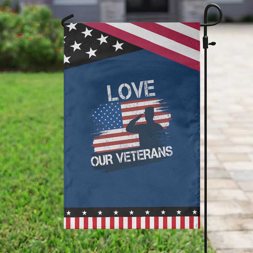 Love Our Veterans Garden Flag Veterans Day Military Appreciation US Flag
