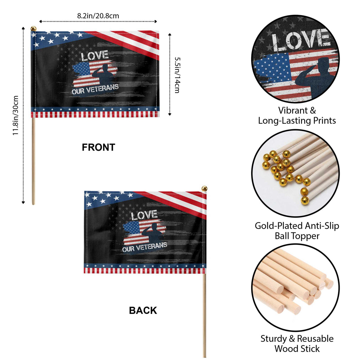 Love Our Veterans Patriotic Handheld Flag Veterans Day Military Appreciation US Flag
