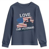 Love Our Veterans Youth Sweatshirt Veterans Day Military Appreciation US Flag - Wonder Print Shop