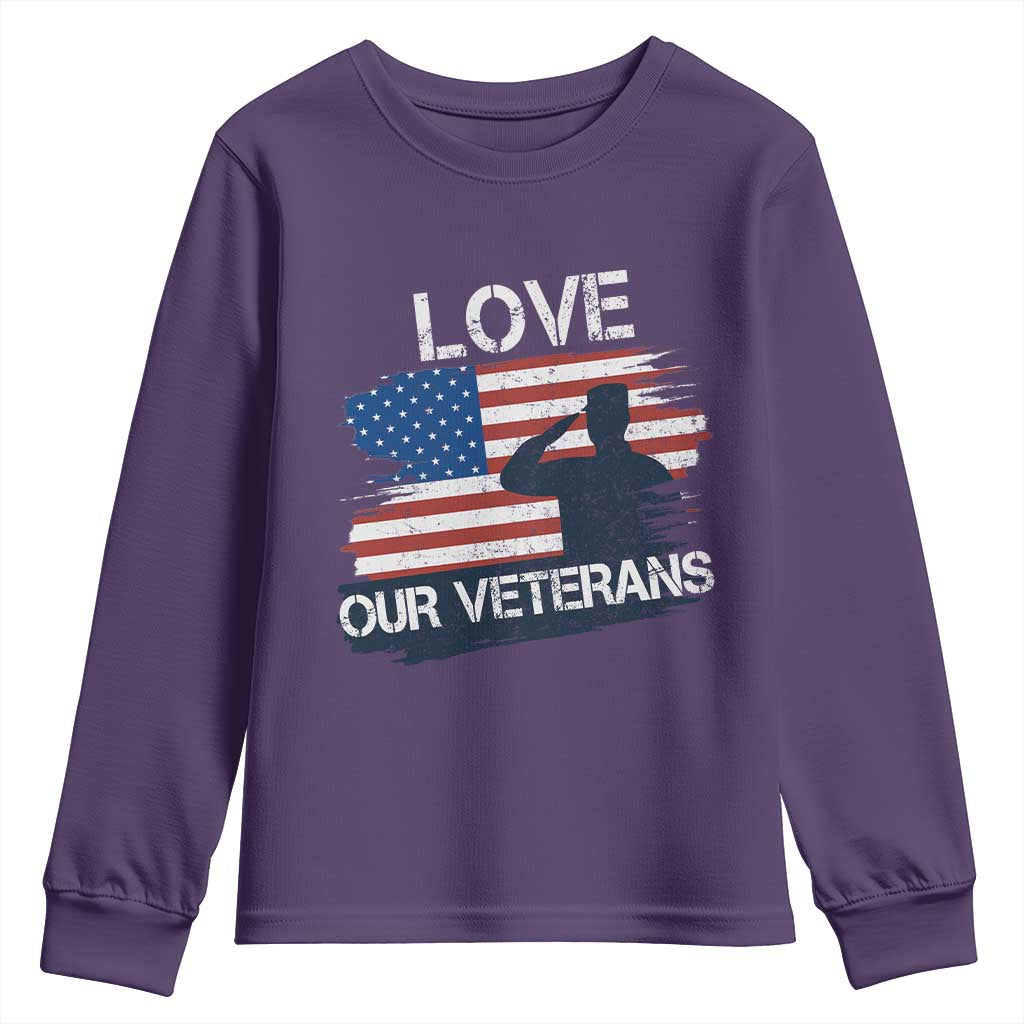 Love Our Veterans Youth Sweatshirt Veterans Day Military Appreciation US Flag - Wonder Print Shop