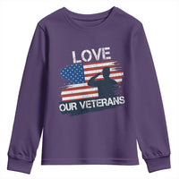Love Our Veterans Youth Sweatshirt Veterans Day Military Appreciation US Flag - Wonder Print Shop