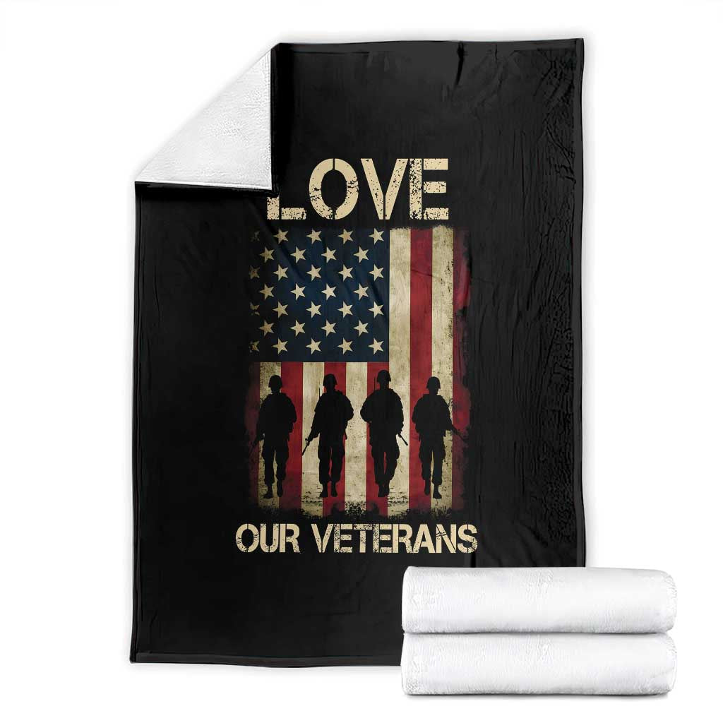 Love Our Veterans Throw Blanket US Veterans Day Proud Military Family US Flag - Wonder Print Shop