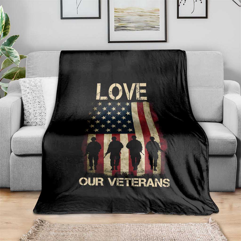 Love Our Veterans Throw Blanket US Veterans Day Proud Military Family US Flag - Wonder Print Shop