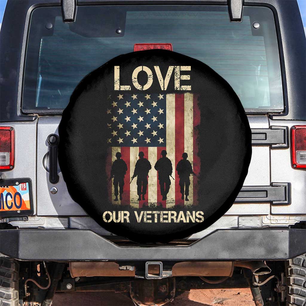 Love Our Veterans Spare Tire Cover US Veterans Day Proud Military Family US Flag - Wonder Print Shop