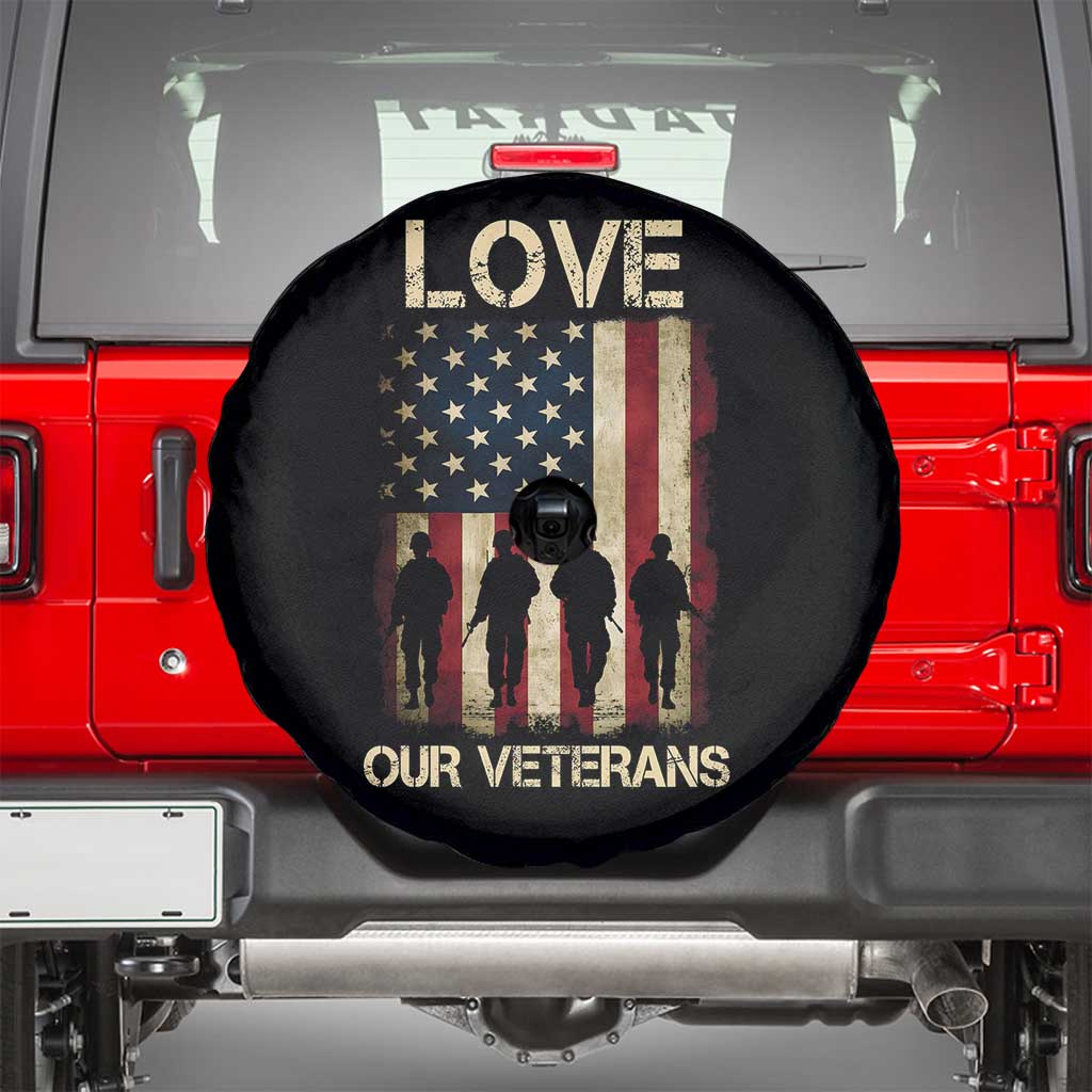 Love Our Veterans Spare Tire Cover US Veterans Day Proud Military Family US Flag - Wonder Print Shop