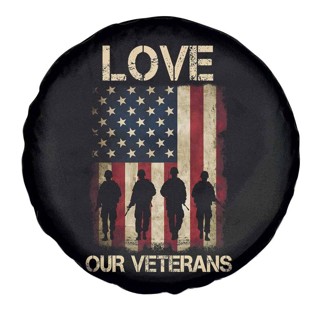 Love Our Veterans Spare Tire Cover US Veterans Day Proud Military Family US Flag - Wonder Print Shop