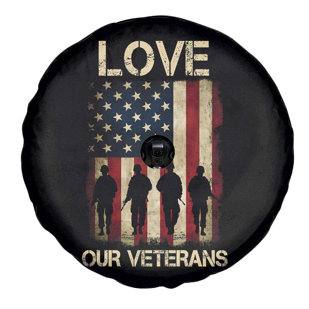 Love Our Veterans Spare Tire Cover US Veterans Day Proud Military Family US Flag - Wonder Print Shop