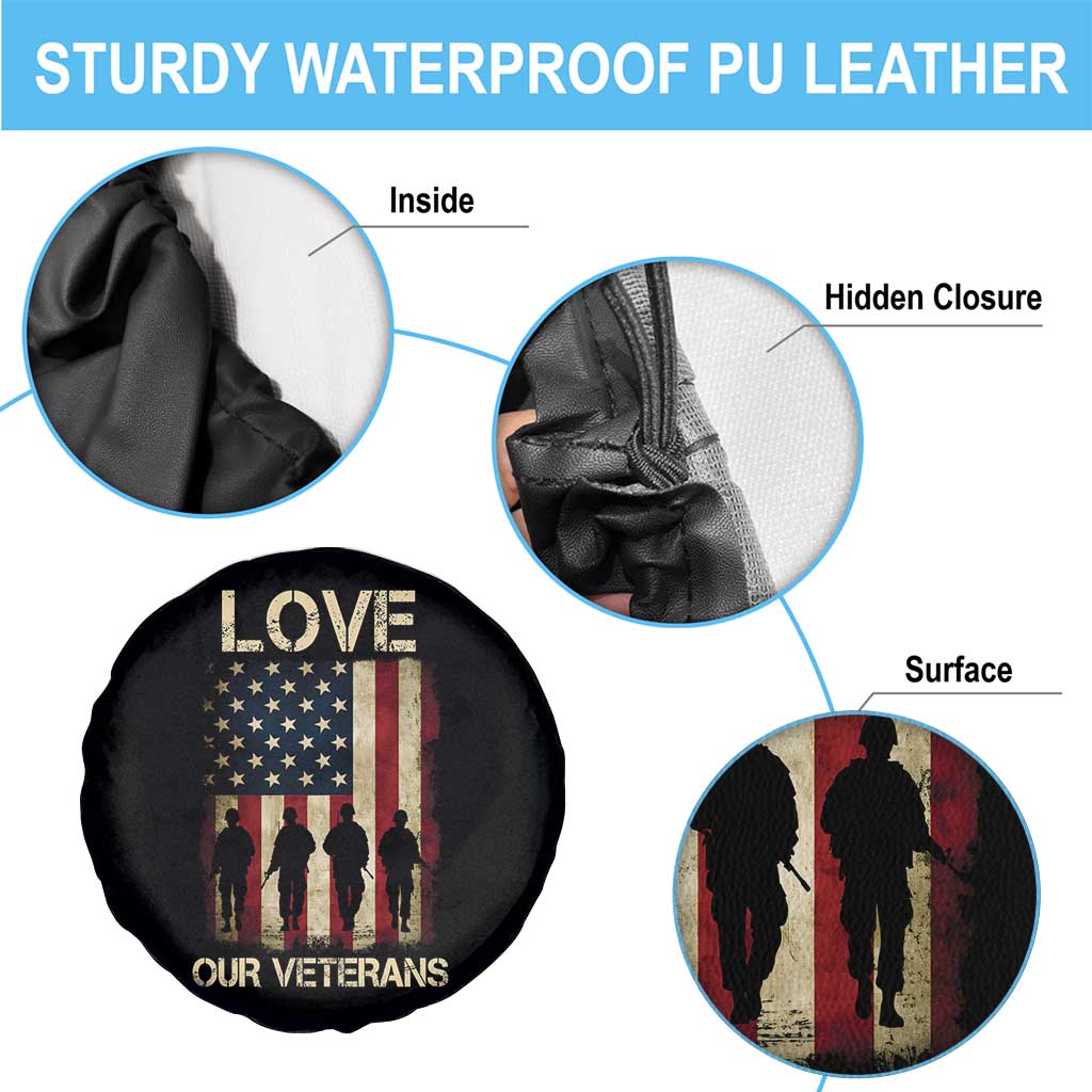 Love Our Veterans Spare Tire Cover US Veterans Day Proud Military Family US Flag - Wonder Print Shop