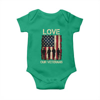 Love Our Veterans Baby Onesie US Veterans Day Proud Military Family US Flag - Wonder Print Shop