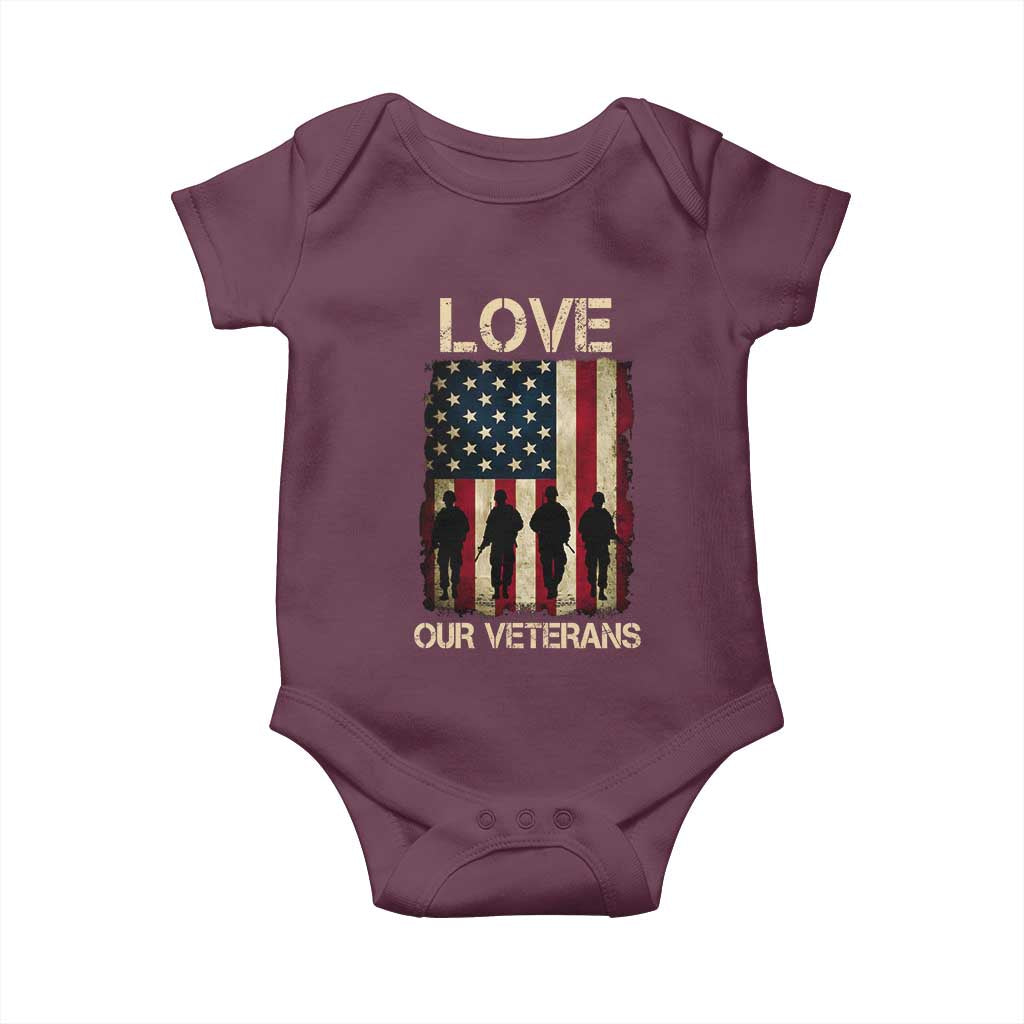 Love Our Veterans Baby Onesie US Veterans Day Proud Military Family US Flag - Wonder Print Shop