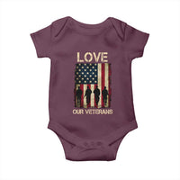 Love Our Veterans Baby Onesie US Veterans Day Proud Military Family US Flag - Wonder Print Shop