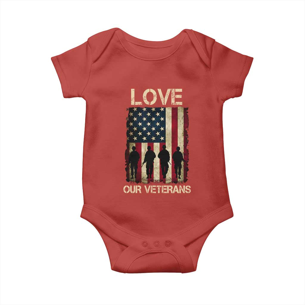 Love Our Veterans Baby Onesie US Veterans Day Proud Military Family US Flag - Wonder Print Shop