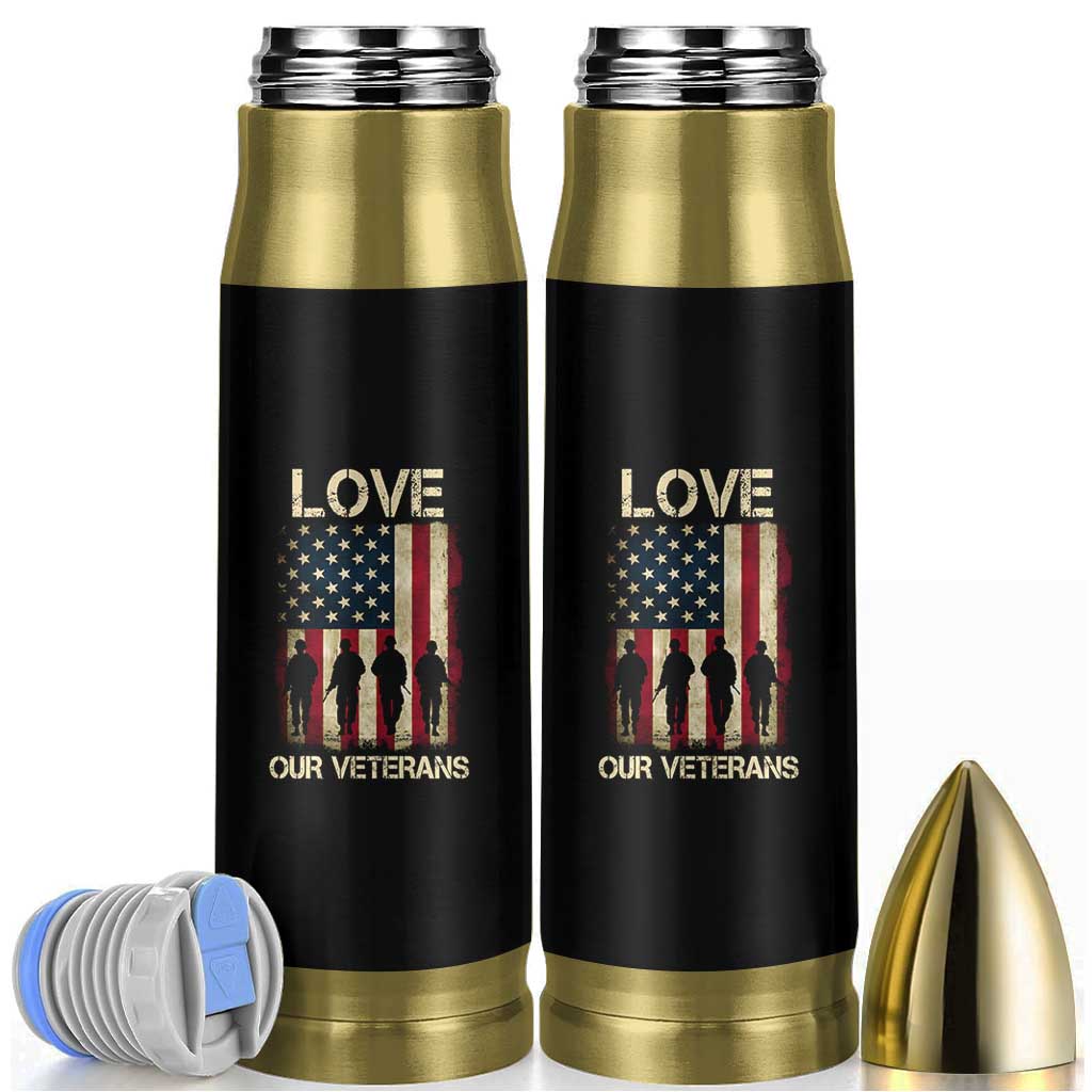 Love Our Veterans Bullet Tumbler US Veterans Day Proud Military Family US Flag - Wonder Print Shop