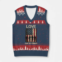 Love Our Veterans V-Neck Knit Sweater Vest US Veterans Day Proud Military Family US Flag - Wonder Print Shop