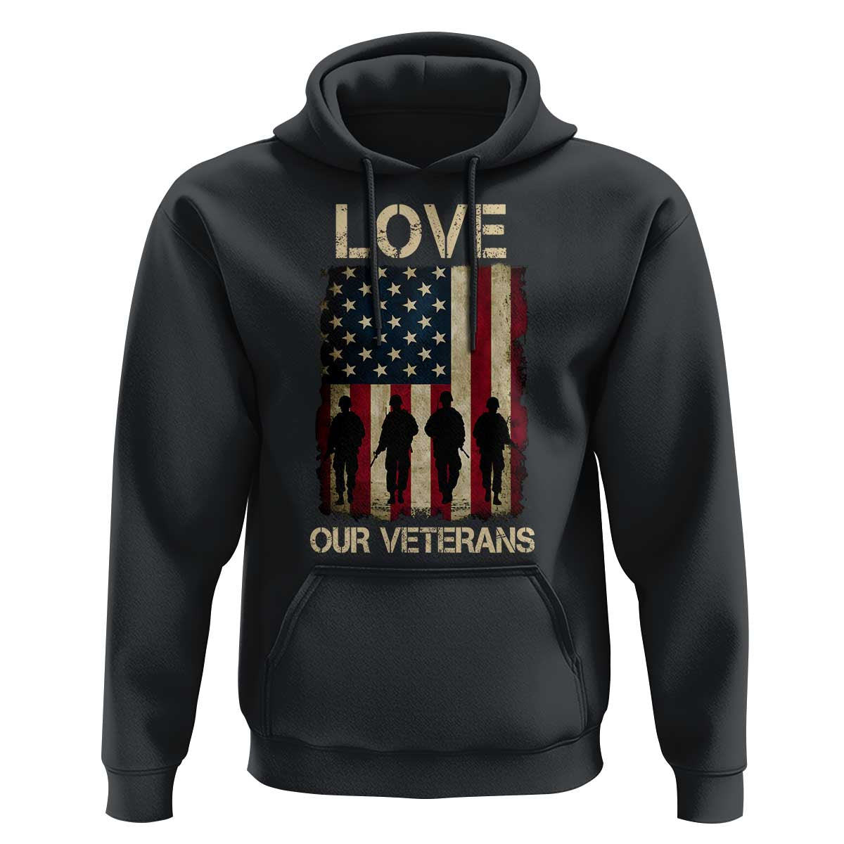 Love Our Veterans Hoodie US Veterans Day Proud Military Family US Flag - Wonder Print Shop