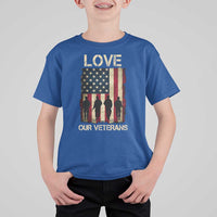 Love Our Veterans T Shirt For Kid US Veterans Day Proud Military Family US Flag - Wonder Print Shop