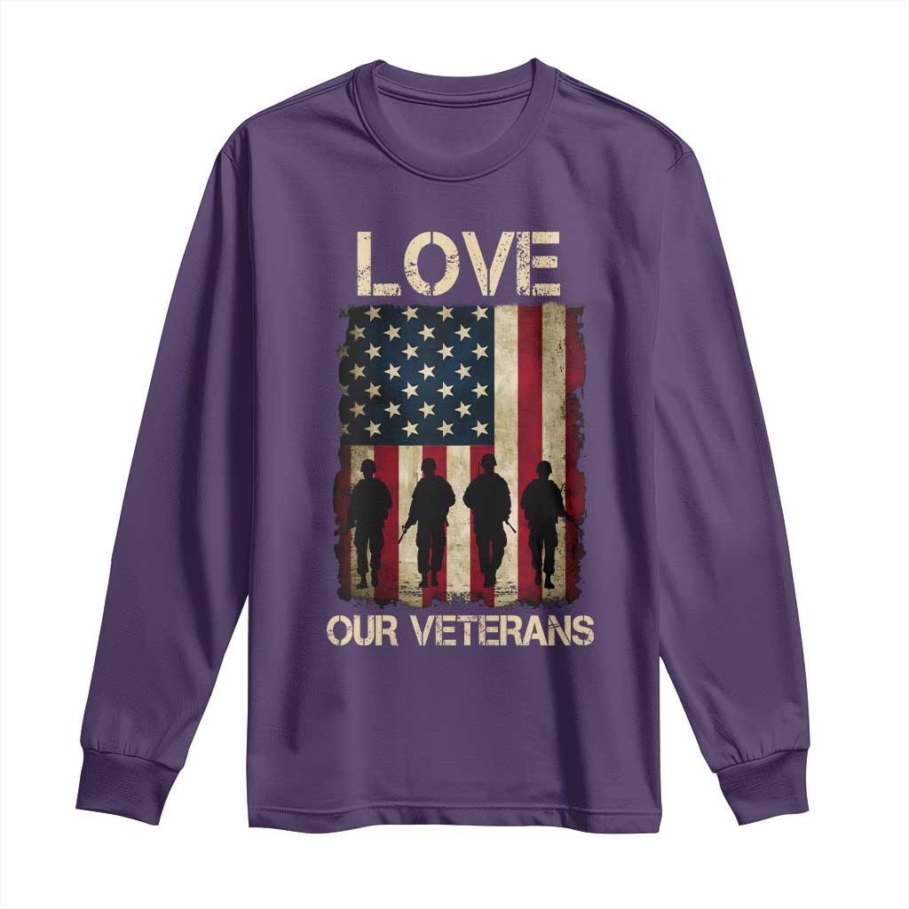 Love Our Veterans Long Sleeve Shirt US Veterans Day Proud Military Family US Flag - Wonder Print Shop