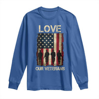 Love Our Veterans Long Sleeve Shirt US Veterans Day Proud Military Family US Flag - Wonder Print Shop