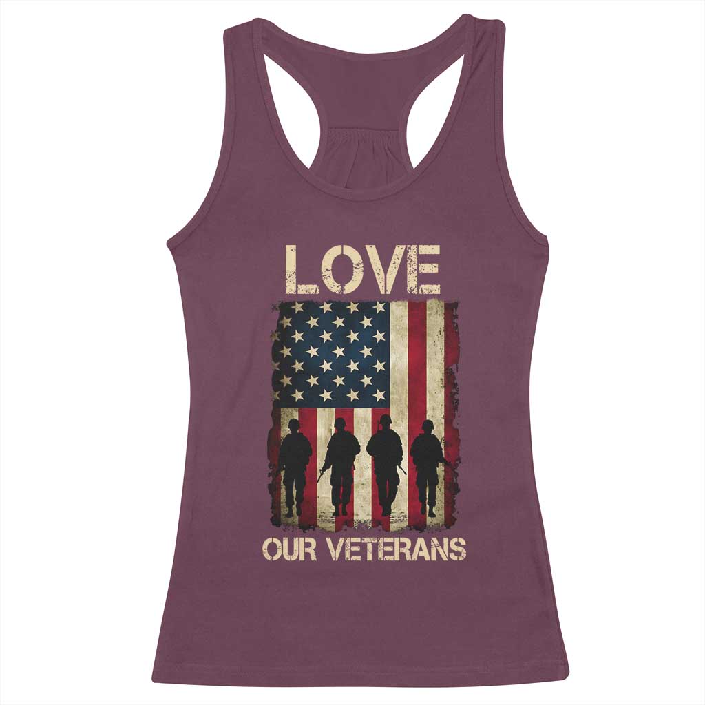 Love Our Veterans Racerback Tank Top US Veterans Day Proud Military Family US Flag - Wonder Print Shop