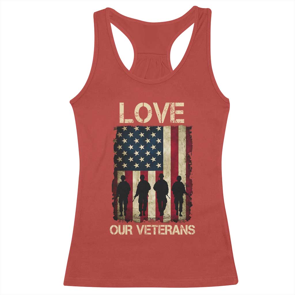 Love Our Veterans Racerback Tank Top US Veterans Day Proud Military Family US Flag - Wonder Print Shop