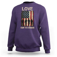 Love Our Veterans Sweatshirt US Veterans Day Proud Military Family US Flag - Wonder Print Shop
