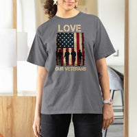 Love Our Veterans T Shirt For Women US Veterans Day Proud Military Family US Flag - Wonder Print Shop
