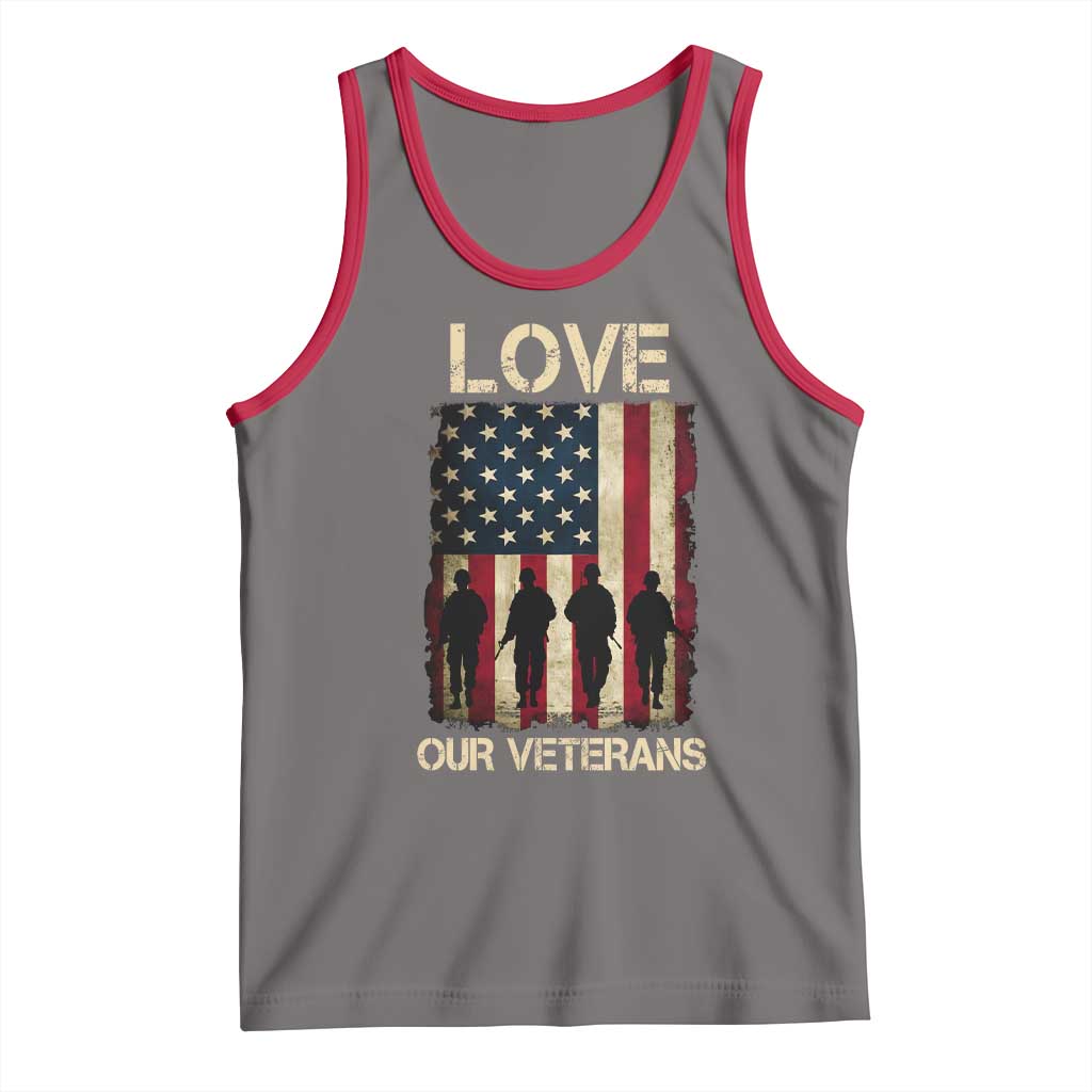 Love Our Veterans Tank Top US Veterans Day Proud Military Family US Flag - Wonder Print Shop