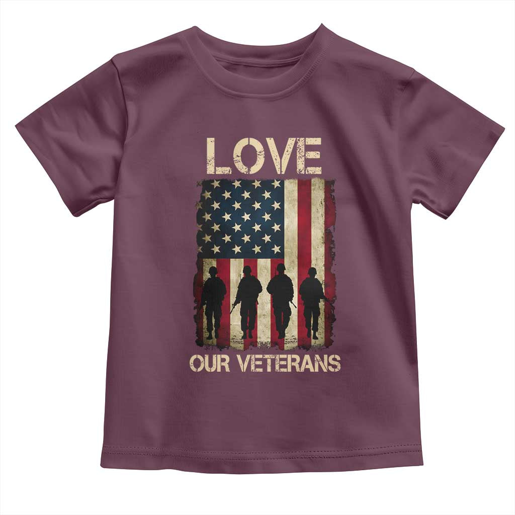 Love Our Veterans Toddler T Shirt US Veterans Day Proud Military Family US Flag - Wonder Print Shop