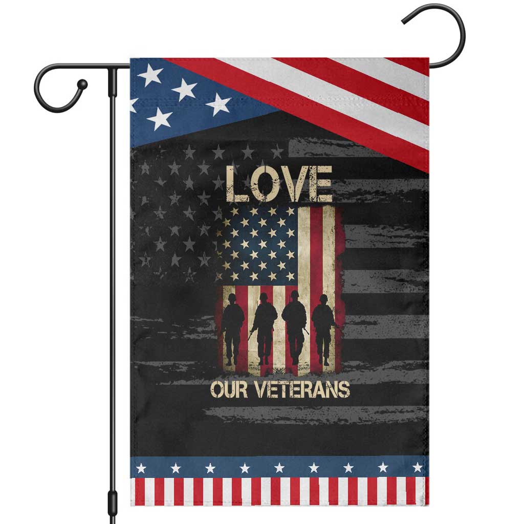 Love Our Veterans Garden Flag US Veterans Day Proud Military Family US Flag