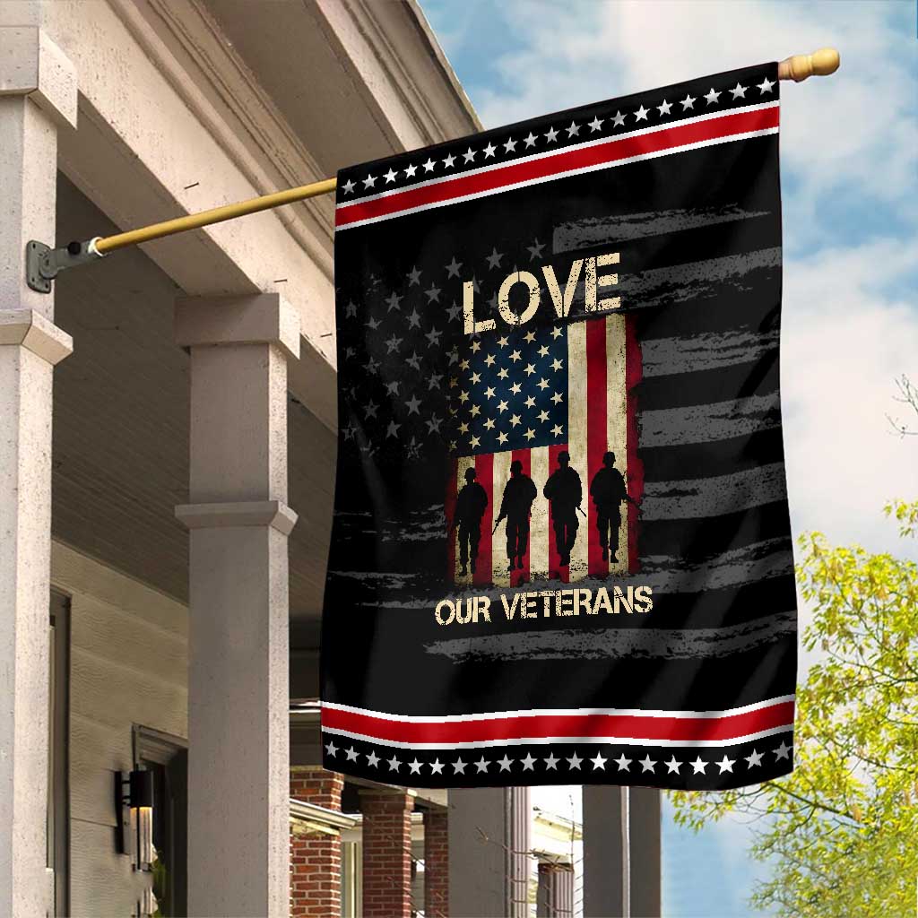 Love Our Veterans Garden Flag US Veterans Day Proud Military Family US Flag